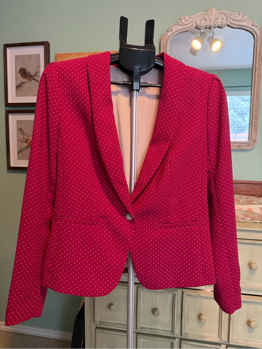 LOFT Raspberry Pink Polka Dot Single-Button Blazer